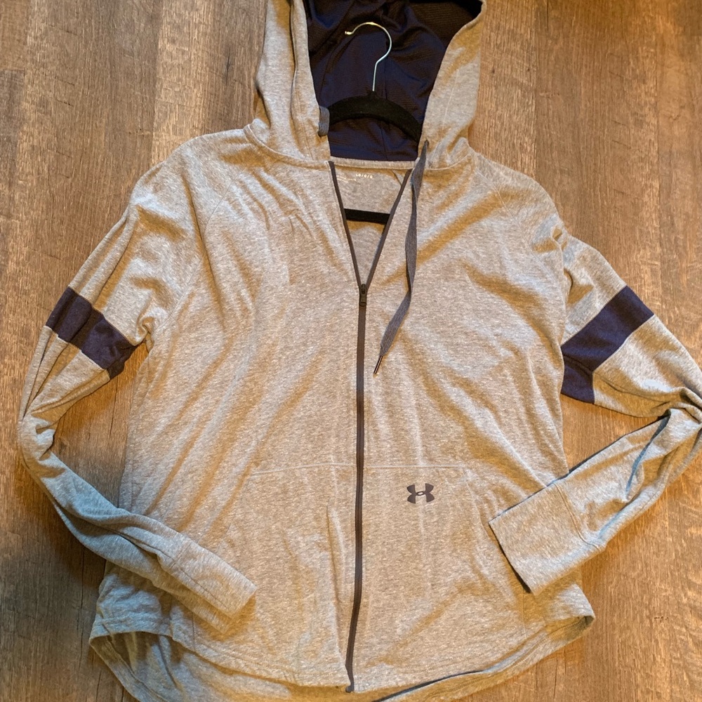 Gray and blue Under Armor zip up